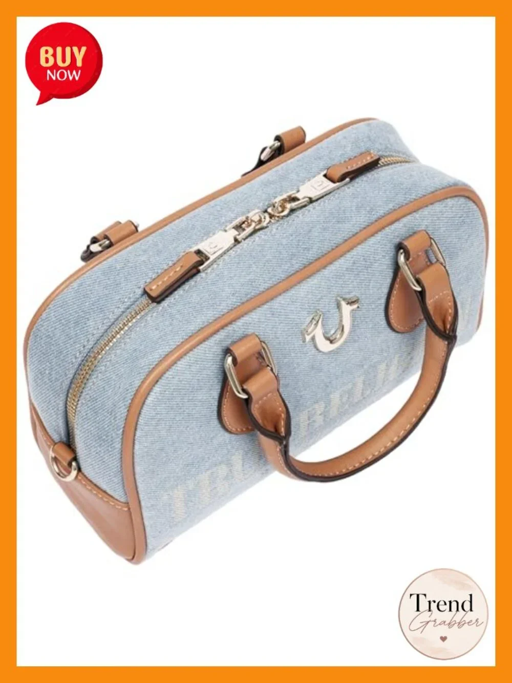 Denim Embroidered Logo Mini Satchel Crossbody with Gold Hardware